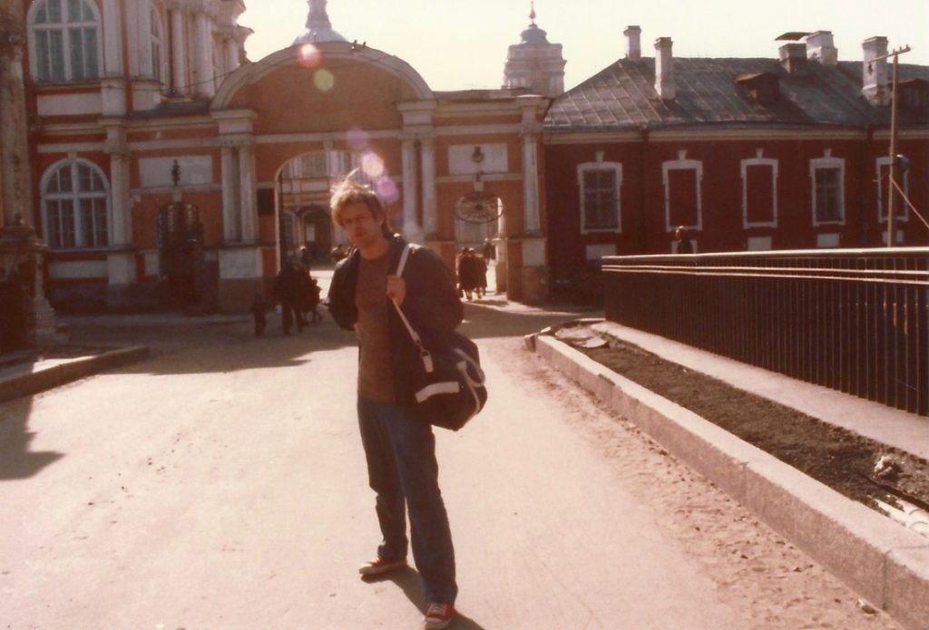 Boris March 1984 Leningrad Easter at church, last day of frist meeting, wearing Stingray's pants and red all stars
